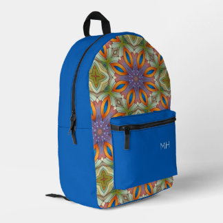 Cool-Blaue Mandala-Muster-Monogramm-Initialen Bedruckter Rucksack