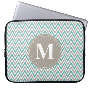 Cool-blaugraues Zickzack Muster Monogramm Laptopschutzhülle