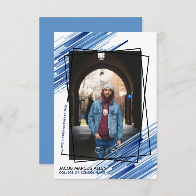 Cool Blue Abstrakt Foto Abschluss Ankündigung (Vorne/Hinten)