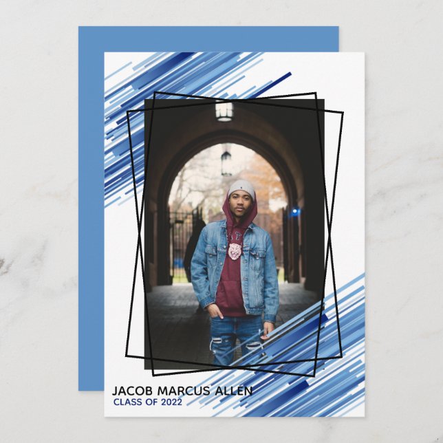 Cool Blue Abstrakt Foto Abschluss Einladung (Vorne/Hinten)