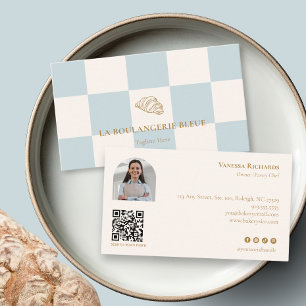 Cool Blue Bakery Croissant QR Foto Visitenkarte