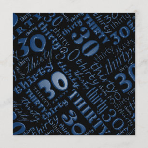 Cool Blue & Black 30. Geburtstag Party Einladung