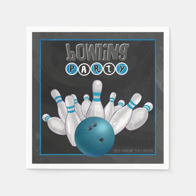 Cool Blue Bowling Party Paper Napkins Serviette (Vorderseite)