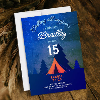 Cool Blue Campfire Outdoor Glamping 15. Waldgebiet Einladung
