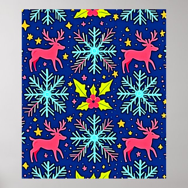 Cool Blue Christmas Reindeer Pattern Design Poster (Vorne)