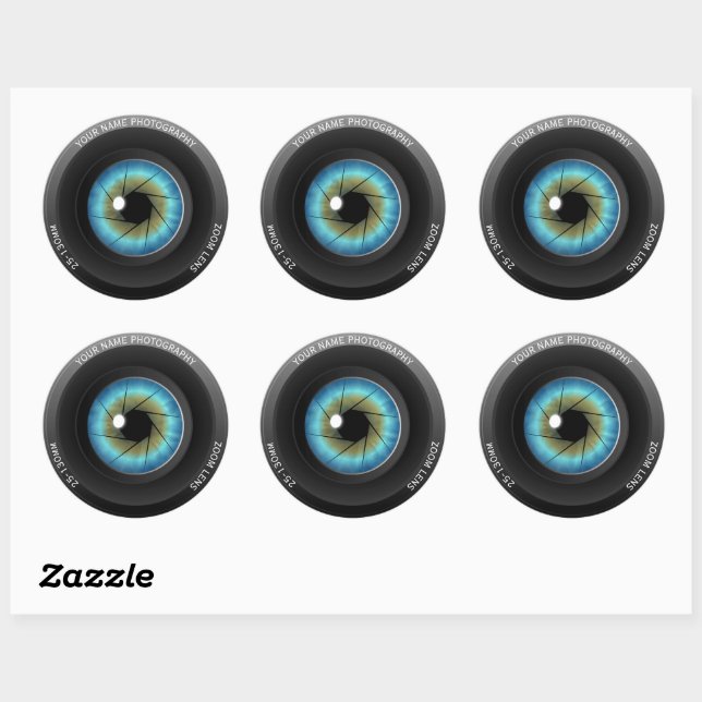 Cool Blue Eye Camera Lens Individuelle Name Fotogr Runder Aufkleber (Blatt)