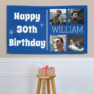 Cool Blue Foto Collage Age Birthday Banner