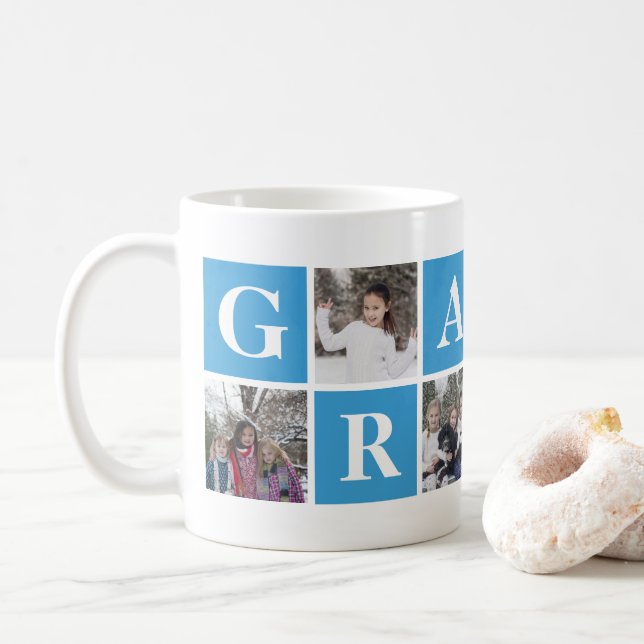 Cool Blue Foto Collage Grampa Tasse (Mit Donut)