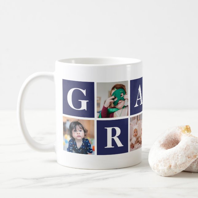 Cool Blue Foto Collage Personalisiert Gramps Tasse (Mit Donut)