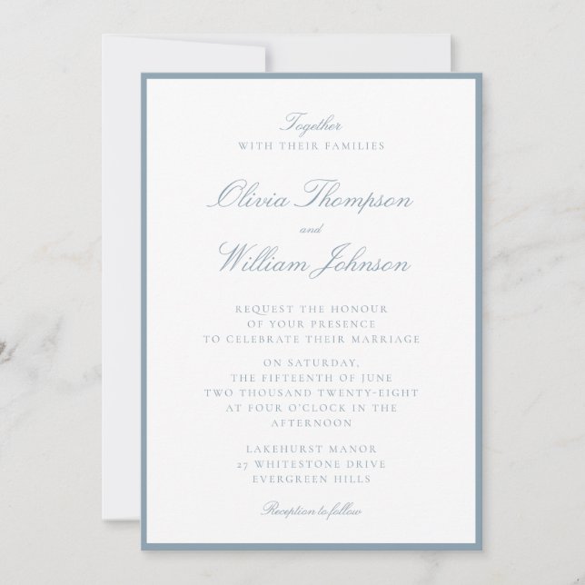 Cool Blue Framed Wedding Invitation Einladung (Vorderseite)