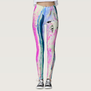 Cool Blue & Fuchsia Paint Streifen Abstrakt Künstl Leggings