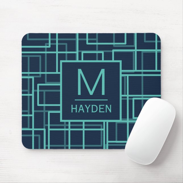 Cool Blue Geometric Grid Pattern Personalised Mousepad (Mit Mouse)