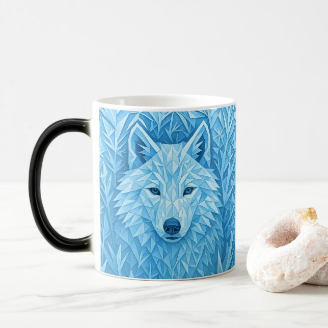 Cool Blue Geometric Wolf Low Poly Abstract Morphin Verwandlungstasse (Mit Donut)