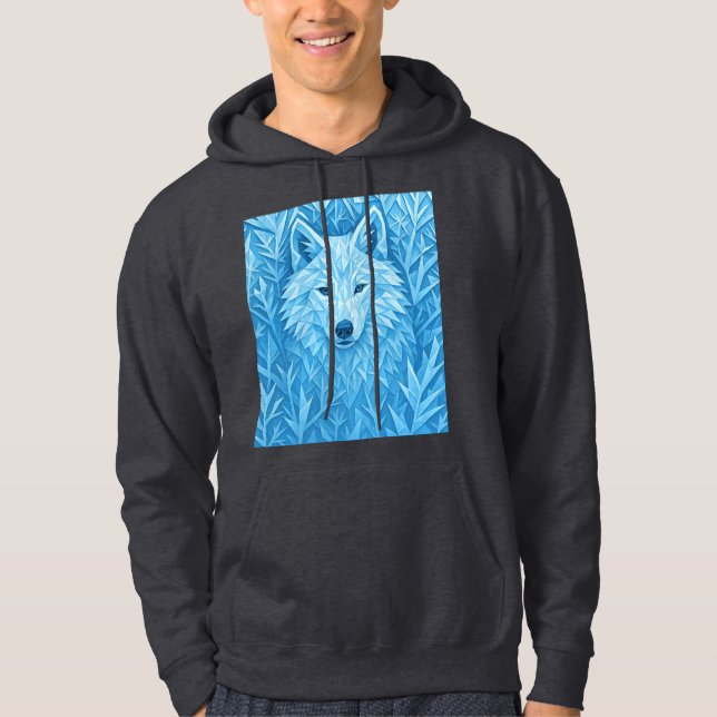Cool Blue Geometric Wolf Low Poly Abstract Premium Hoodie (Vorderseite)