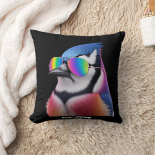 Cool Blue Jay Bird Tragen einer Sonnenbrille Retro Kissen