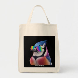 Cool Blue Jay Bird Tragen einer Sonnenbrille Retro Tragetasche
