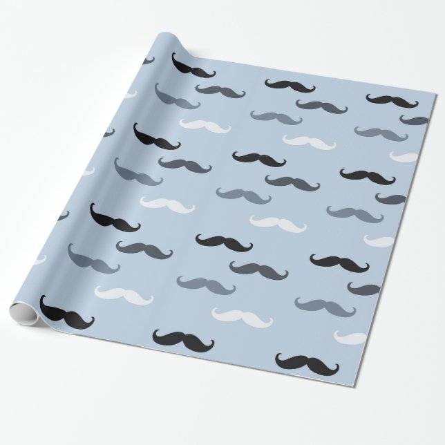 Cool Blue Mustaches Geschenkpapier (Ungerollt)