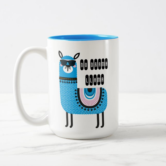 Cool Blue No Drama Llama Zweifarbige Tasse (Links)