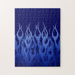 Cool Blue on Blue Racing Flames dekorativ Puzzle