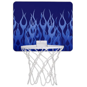 Cool Blue on Blue Racing Flames Mini Basketball Ring