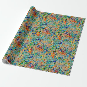 Cool Blue Orange Abstrakt Wax Tropfen Drop Muster Geschenkpapier