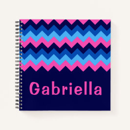 Cool Blue Pink Chevron Monogram Small Notebook Notizbuch