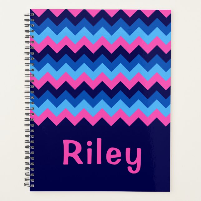 Cool Blue Pink Zickzack Monogram Planer (Vorderseite)