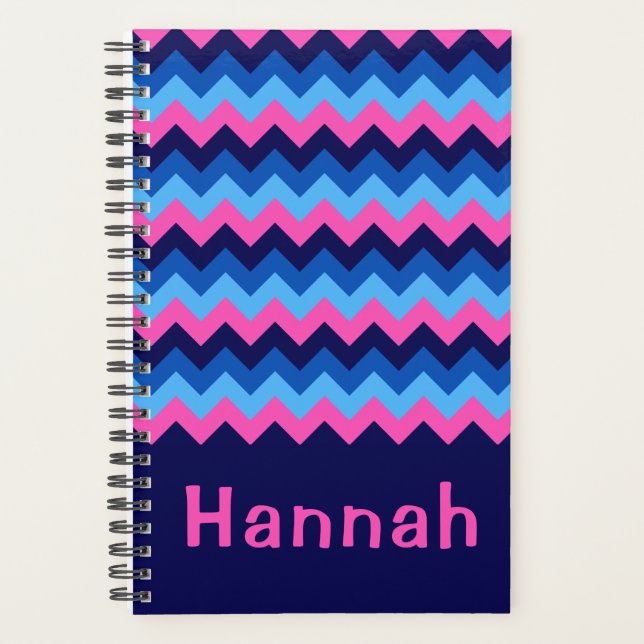 Cool Blue Pink Zickzack Monogram Small Planner Planer (Vorderseite)