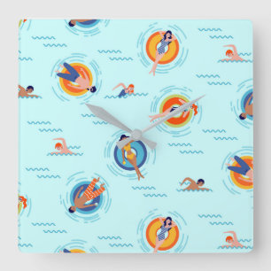 Cool Blue Pool Party Sommervibe Quadratische Wanduhr