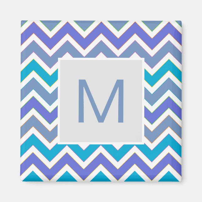 Cool Blue Sporty Chevron Pattern Monogram Magnet (Vorne)