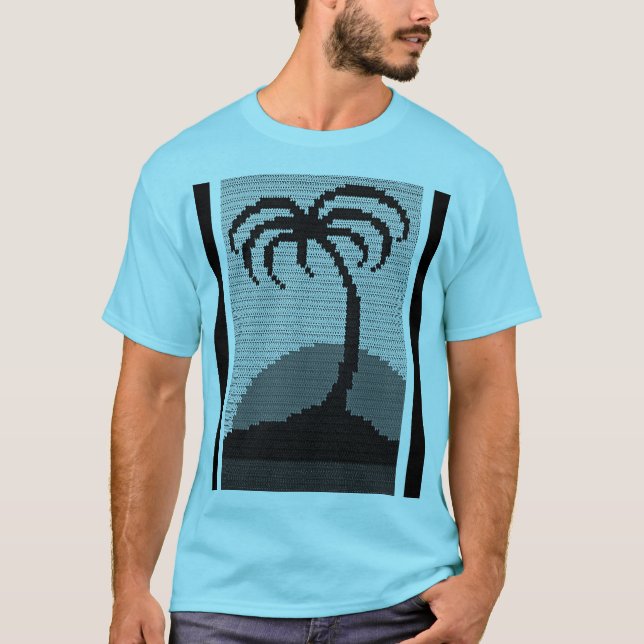 Cool Blue Tropics Palm Tree Kunsthandwerk Crochet  T-Shirt (Vorderseite)