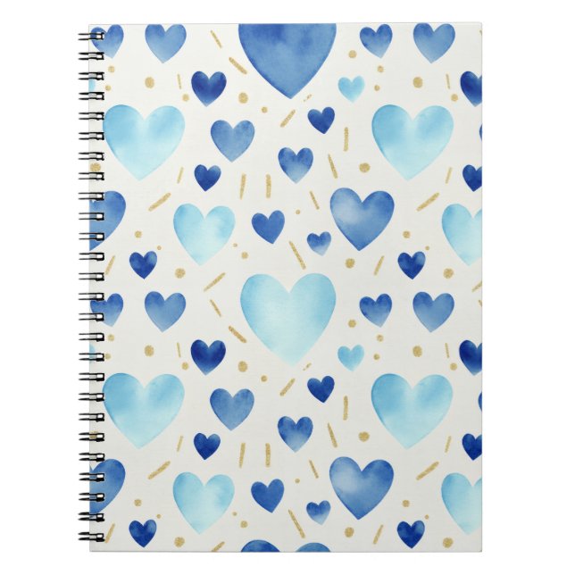 Cool Blue Watercolor Hearts Notizblock (Vorderseite)