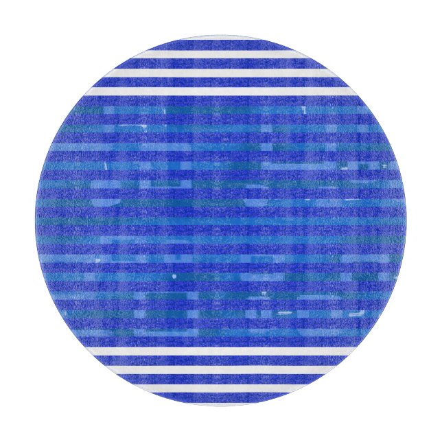 Cool Blue White Geometric Stripes Schneidebrett (Vorderseite)