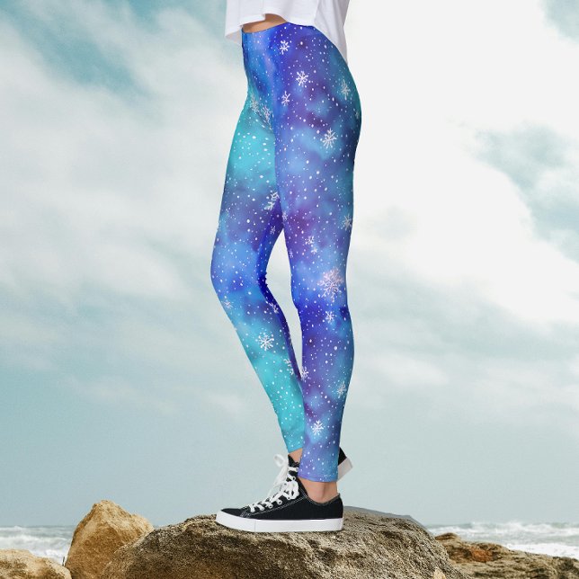 Cool Blue Winter Sky Snowflake Muster Wasserfarbe Leggings (Von Creator hochgeladen)
