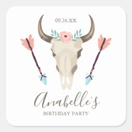 Cool Boho Cow Skull Quadratischer Aufkleber