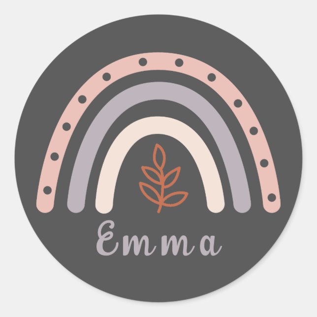 Cool Boho Rainbow mit Personalisiertem Namen Runder Aufkleber (Vorderseite)