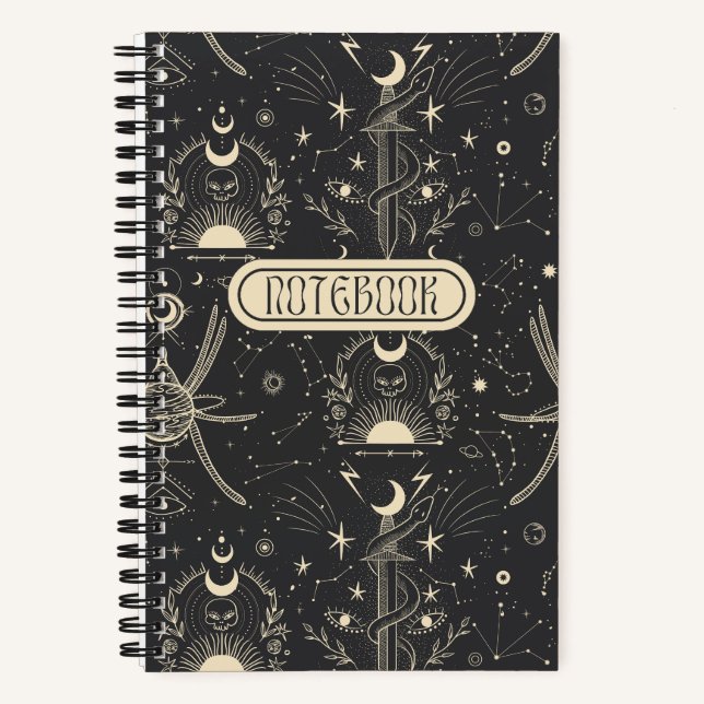 Cool Boho Skulls Stars Moon Spiral Notebook Notizbuch (Vorderseite)