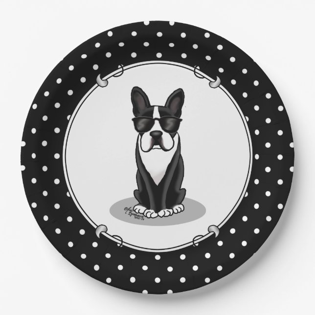 Cool Boston Terrier mit Sonnenbrille (schwarz) Abe Pappteller (Vorderseite)
