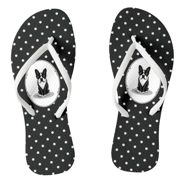 Cool Boston Terrier mit Sonnenbrille (schwarz) Flip Flops (Fußbett)