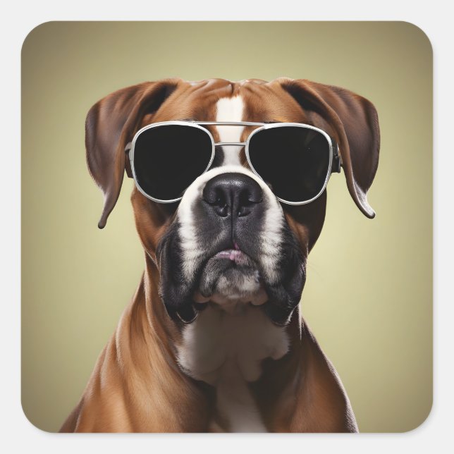 Cool Boxer Dog Quadratischer Aufkleber (Vorderseite)
