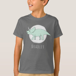 Cool Boy's Doodle Triceratops Dinosaur mit Namen T-Shirt