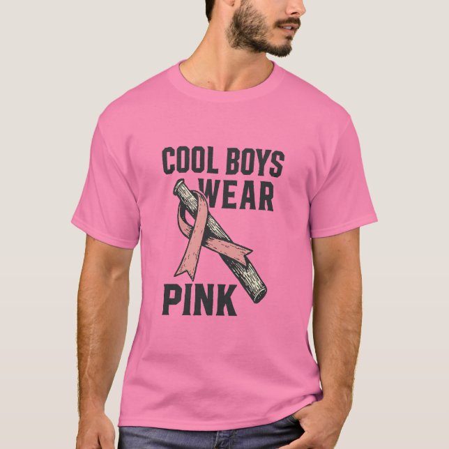 Cool Boys Wear Pink for Cancer Solidarity T-Shirt (Vorderseite)