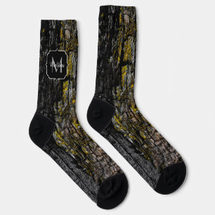 Cool-Braune Braunholzrinde, gelb Flecht Monogram Socken