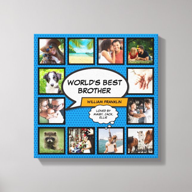 Cool Brother Foto Collage Modern Blue Fun Comic Leinwanddruck (Vorderseite)