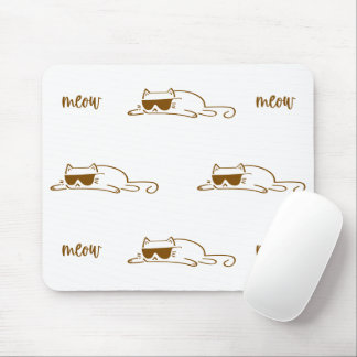 Cool Brown Cat with Sunglasses on White Background Mousepad