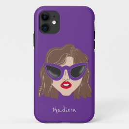 Cool Brünett mit Brille Lila Individuelle Name Case-Mate iPhone Hülle
