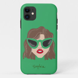 Cool Brünett mit Glasses Green Individuelle Name Case-Mate iPhone Hülle