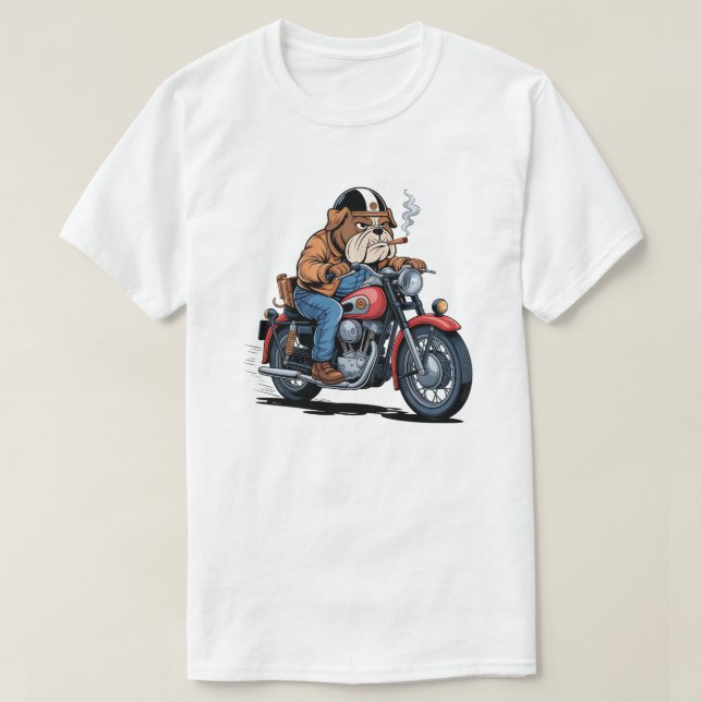 Cool Bulldog Biker on Classic Motorcycle T-Shirt (Design vorne)