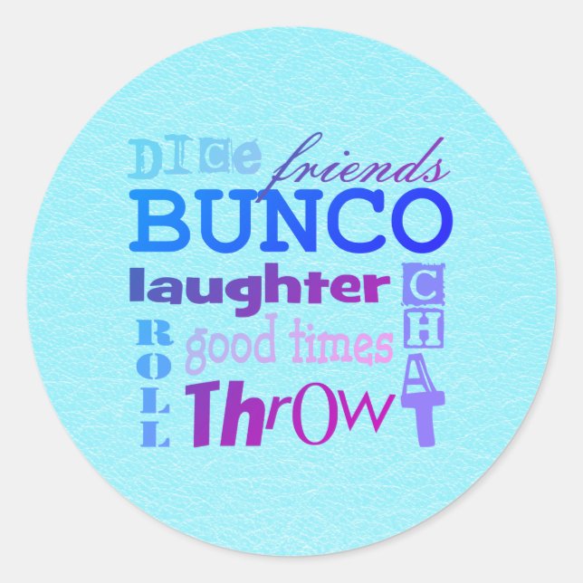 Cool Bunco Theme Dice Party Typografie Runder Aufkleber (Vorderseite)