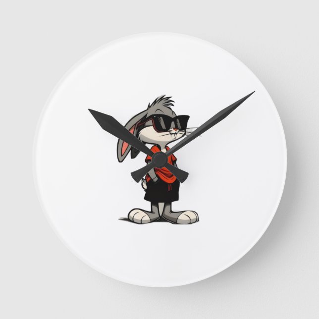 Cool Bunny in Shades Cartoon Illustration Runde Wanduhr (Vorderseite)